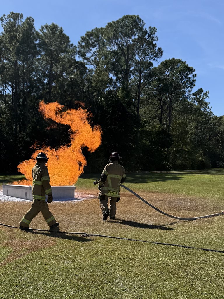 Firefighters with LNG fire