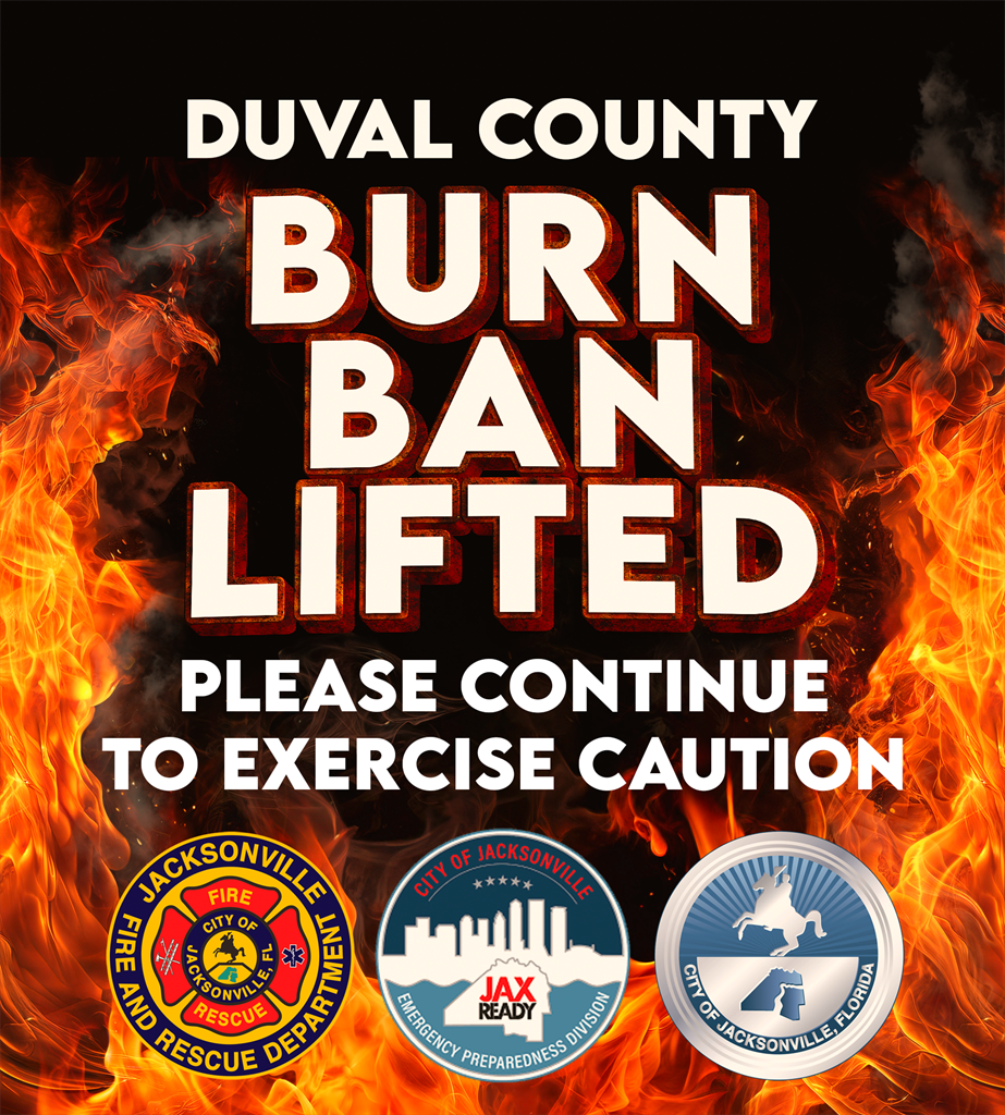 Graphic depicting the verbiage Burn Ban Lifted